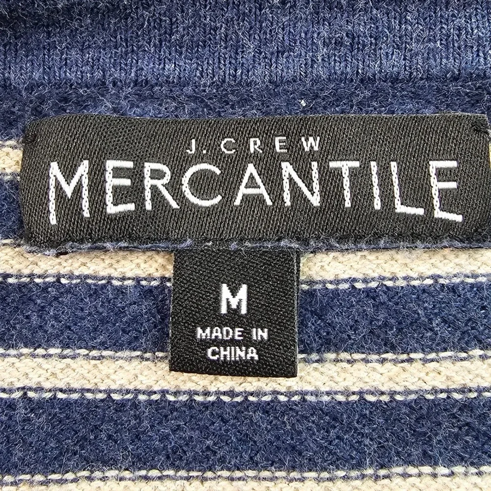 J.Crew Mercantile Sweater Men Medium Blue Beige Striped Warm Cozy Comfy Crewneck